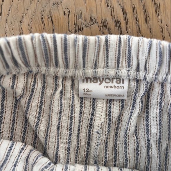 Mayoral 3 piece baby boy linen short set bucket hat striped neutral 12 months - Picture 11 of 12